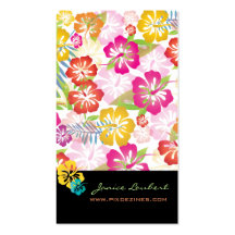 Retro bold tropical flowers business card
