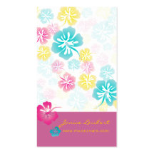 Retro bold tropical flowers business card template