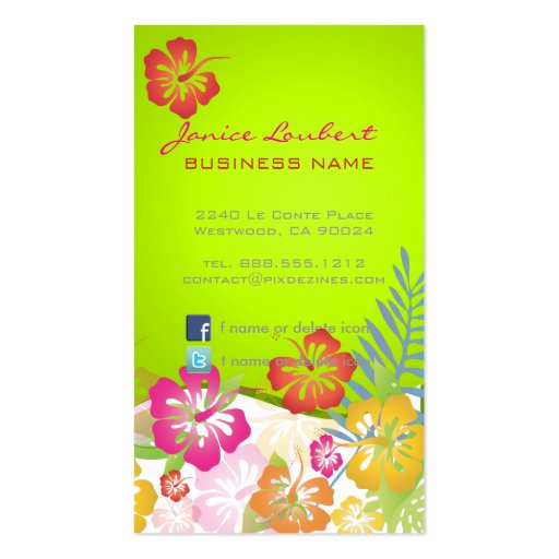 Retro bold tropical flowers business card template (back side)