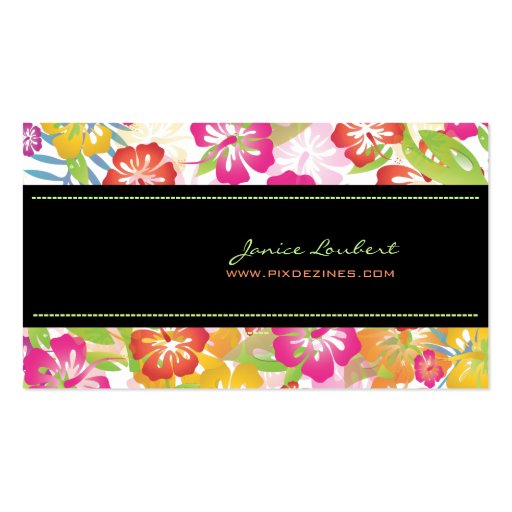 Retro bold tropical flowers business card template
