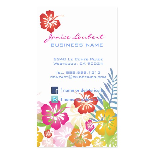 Retro bold tropical flowers business card template (back side)