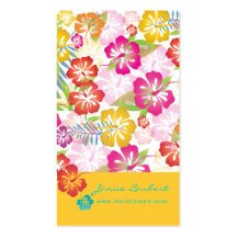 Retro bold tropical flowers business cards