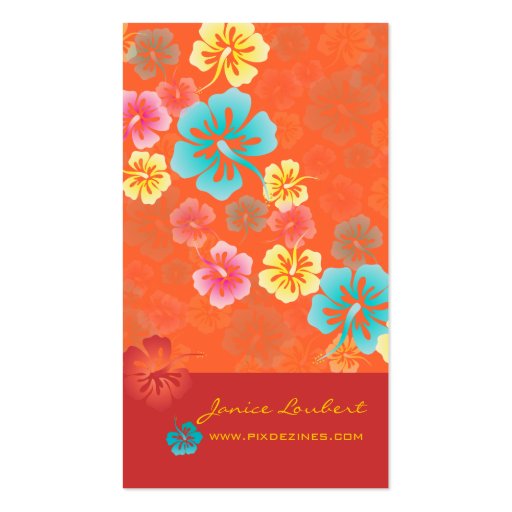 Retro bold tropical flowers business cards (front side)