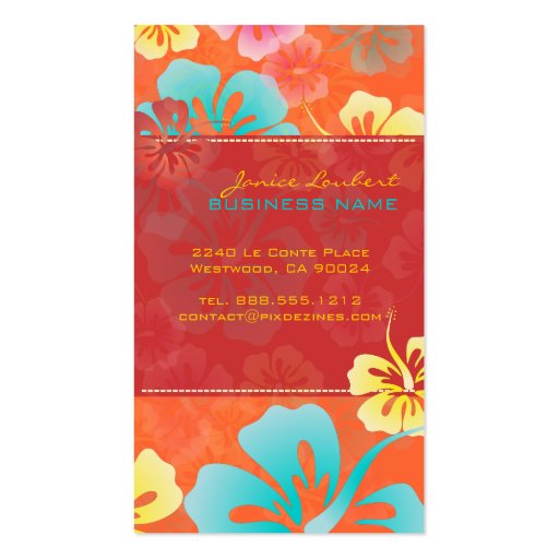 Retro bold tropical flowers business cards (back side)