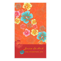 Retro bold tropical flowers business cards