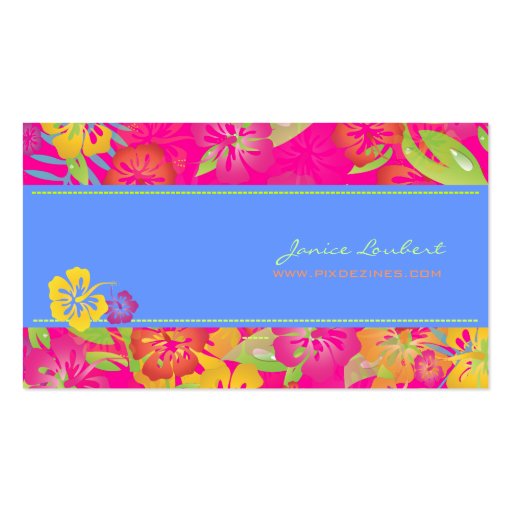 Retro bold tropical flowers business cards (front side)