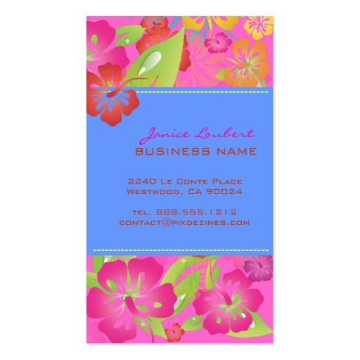 Retro bold tropical flowers business cards (back side)