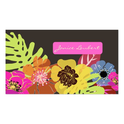 Retro bold tropical flowers calling card business cards (back side)