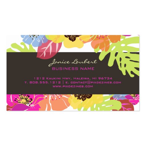 Retro bold tropical flowers calling card business cards (front side)