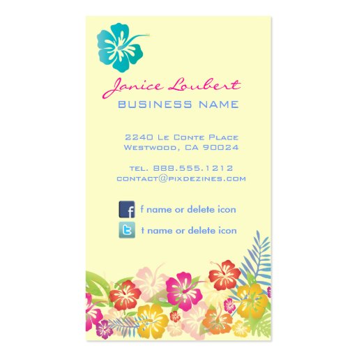 Retro bold tropical flowers calling card business card (back side)