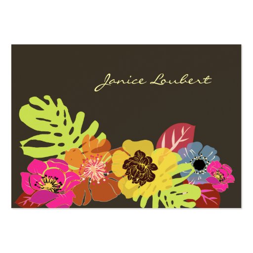 Retro bold tropical flowers calling card business card (front side)