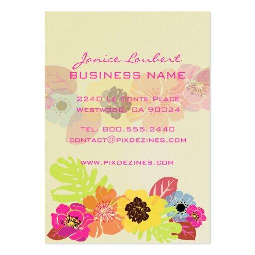 Retro bold tropical flowers calling card business card (back side)