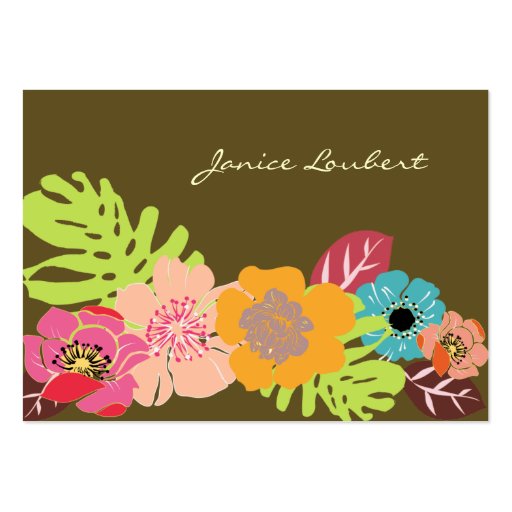 Retro bold tropical flowers, DIY background color! Business Card Template