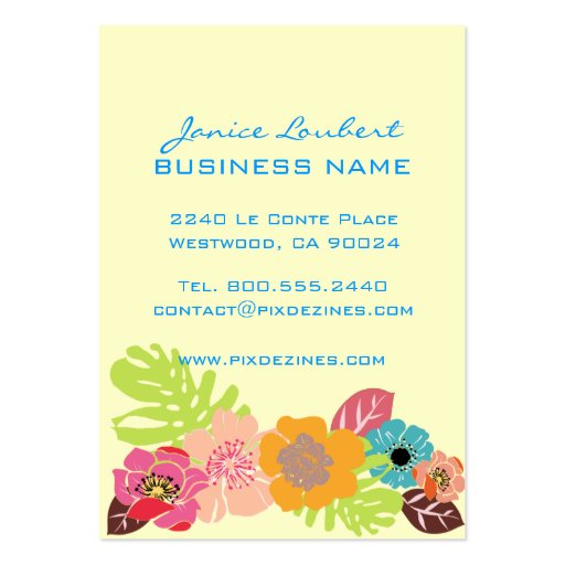 Retro bold tropical flowers, DIY background color! Business Card Template (back side)
