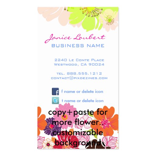 Retro bold tropical flowers/DIY background color Business Card Template (back side)