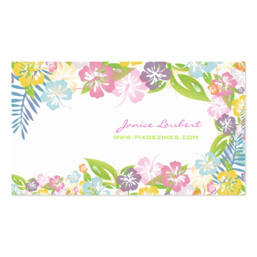 Retro bold tropical flowers/eggshell stock business card (front side)