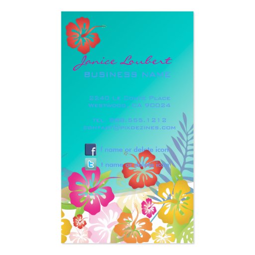Retro bold tropical flowers/gold stock business card template (back side)