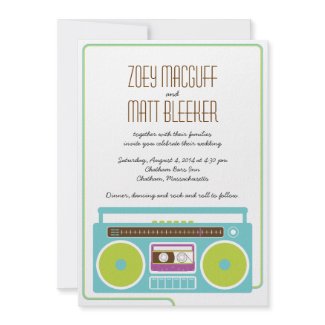 Retro Boombox Indie Mixtape Wedding (Lime/Sky) invitation