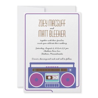Retro Boombox Indie Mixtape Wedding Purple/Indigo invitation