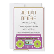Retro Boombox Indie Mixtape Wedding (Purple/Lime) invitation