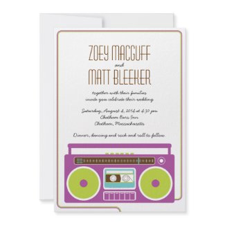 Retro Boombox Indie Mixtape Wedding (Purple/Lime) invitation
