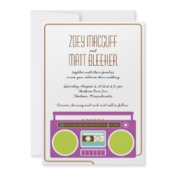 Retro Boombox Indie Mixtape Wedding (Purple/Lime) invitation