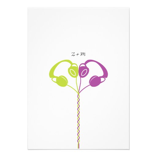 Retro Boombox Indie Mixtape Wedding (Purple/Lime) Personalized Invitation