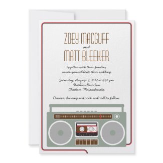 Retro Boombox Indie Mixtape Wedding (Red / Black) invitation
