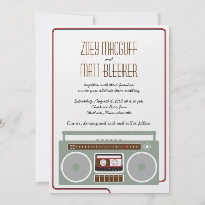 Retro Boombox Indie Mixtape Wedding Red Black Personalized Invite by 