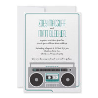Retro Boombox Indie Mixtape Wedding (Teal / Silver Custom Announcements