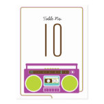 Retro Boombox Indie Wedding (Purple / Lime) Table  postcards