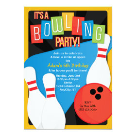 Retro Bowling Kid's Birthday Party Invitation 5