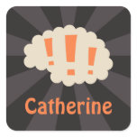Retro brain exclamation marks name stickers/tags