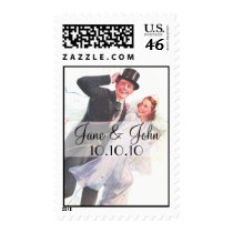 Retro Bride and Groom Wedding Stamps