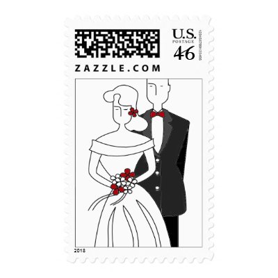 Retro Bride and Groom Wedding Postage Stamp by JoyOfLife
