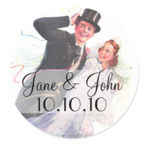 Retro Bride and Groom Wedding Round Sticker