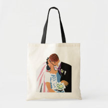 Retro Bride and Groom, You May Now Kiss the Bride Tote Bag