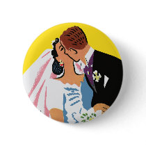 Retro Bride and Groom, You May Now Kiss the Bride Pinback Button
