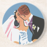 Retro Bride and Groom, You May Now Kiss the Bride Drink Coasters