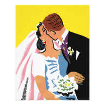 Retro Bride and Groom, You May Now Kiss the Bride Personalized Invites