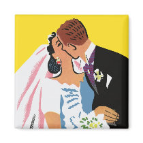 Retro Bride and Groom, You May Now Kiss the Bride Refrigerator Magnet
