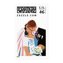 Retro Bride and Groom, You May Now Kiss the Bride Postage