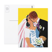 Retro Bride and Groom, You May Now Kiss the Bride Postcard