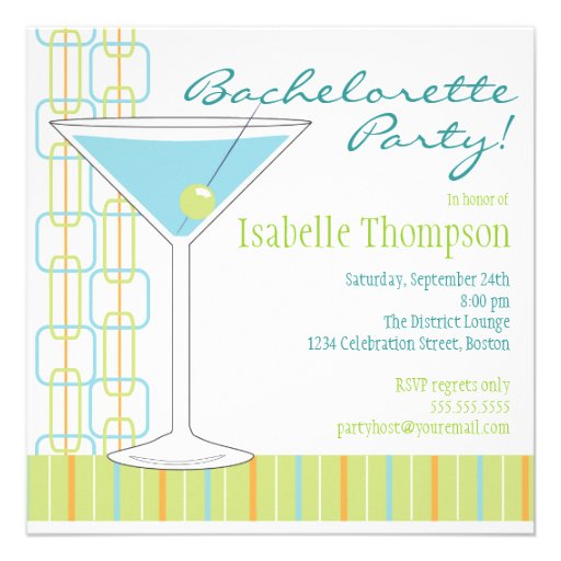 Retro Bride Martini Bachelorette Party Invitation