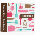Retro brown pink aqua kitchen recipe organizer vinyl binder