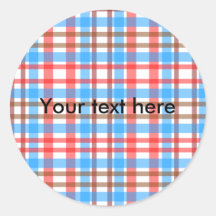 Retro brown white red blue plaid sticker