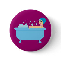 Retro Bubble Bath Girl Pinback Buttons