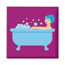 Retro Bubble Bath Girl Refrigerator Magnet