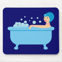 Retro Bubble Bath Girl Mousepads