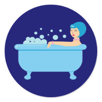 Retro Bubble Bath Girl Round Stickers